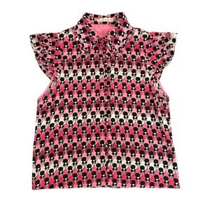 Alice + Olivia Stace Face Pink Silk Ruffle Sleeve Blouse Small (1249)